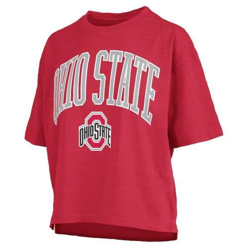 Women's Pressbox Scarlet Ohio State Buckeyes Nelson Arch Over Logo Waist Length Oversized Slub T-Shirt, Size: XL, Red Product Image
