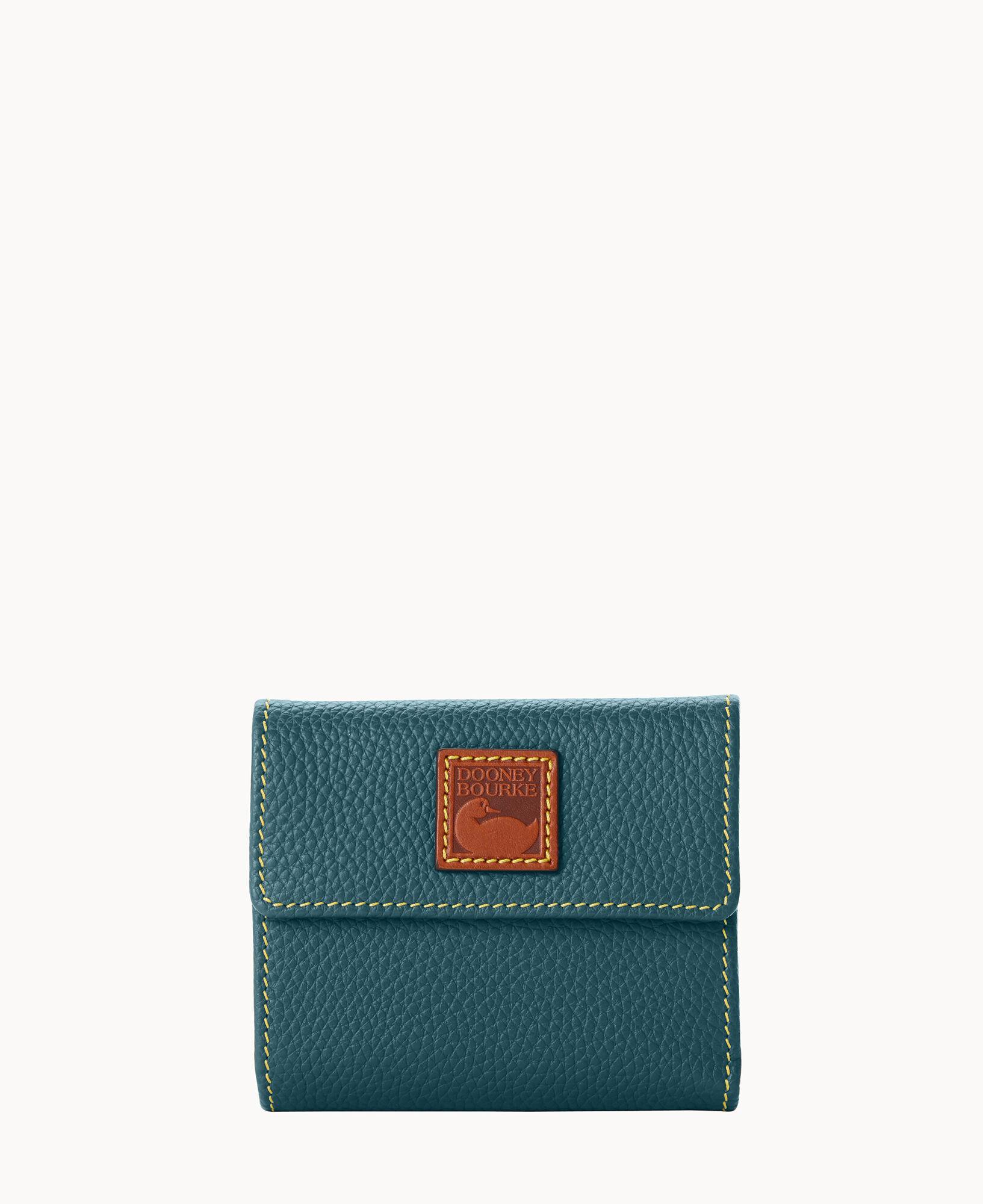 Dooney & Bourke Womens Pebble Grain Small Flap Credit Card Leather Wallet in Teal Product Image