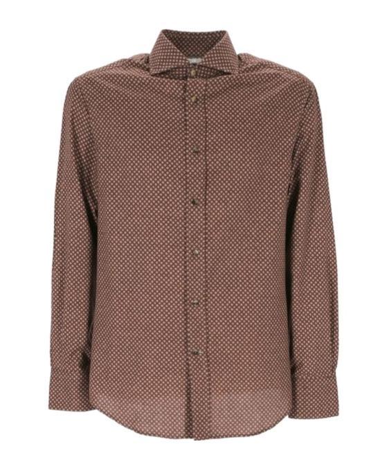 BRUNELLO CUCINELLI Geometric-printed Poplin Shirt In Brown Product Image