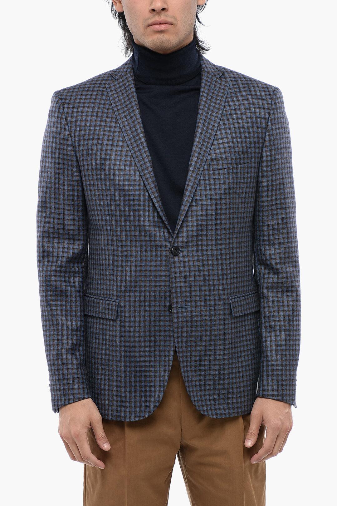 CORNELIANI Cc Collection Virgin Wool Blazer With Pin Check Pattern In Blue Product Image