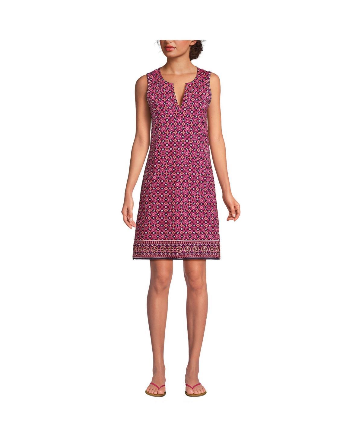 Lands End Womens Cotton Jersey Sleeveless Swim Cover-up Dress Print - White Product Image