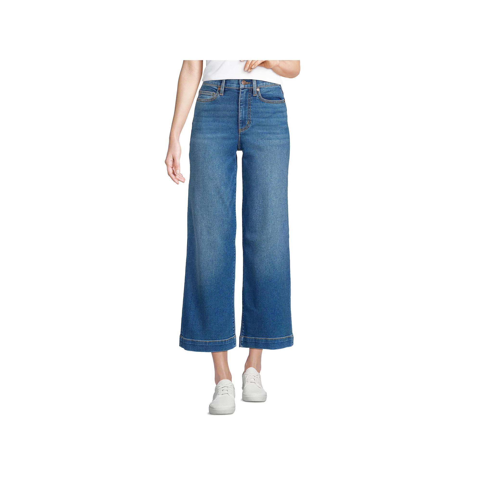 Women's Lands' End Recover Denim High Rise Wide Leg Crop Jeans, Size: 10, River Rinse Product Image