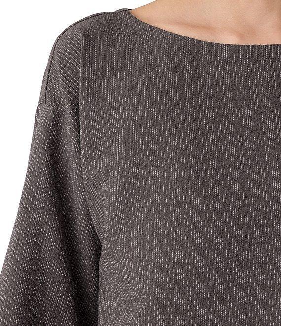 Eileen Fisher Petite Yarn-Dyed Stripe Boat Neck 3/4 Sleeve Box Top Product Image