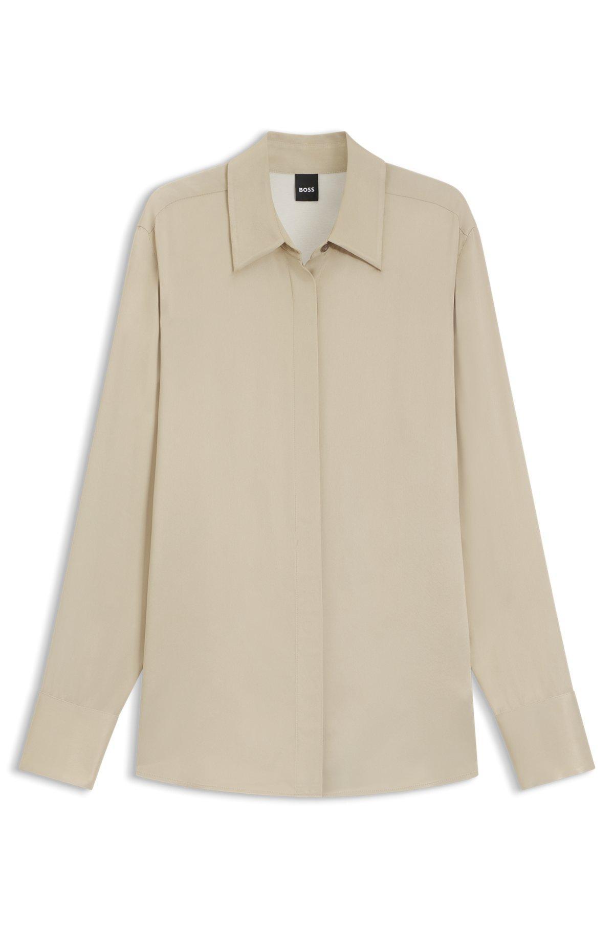BOSS - Regular-fit blouse in satin - Light Beige Product Image