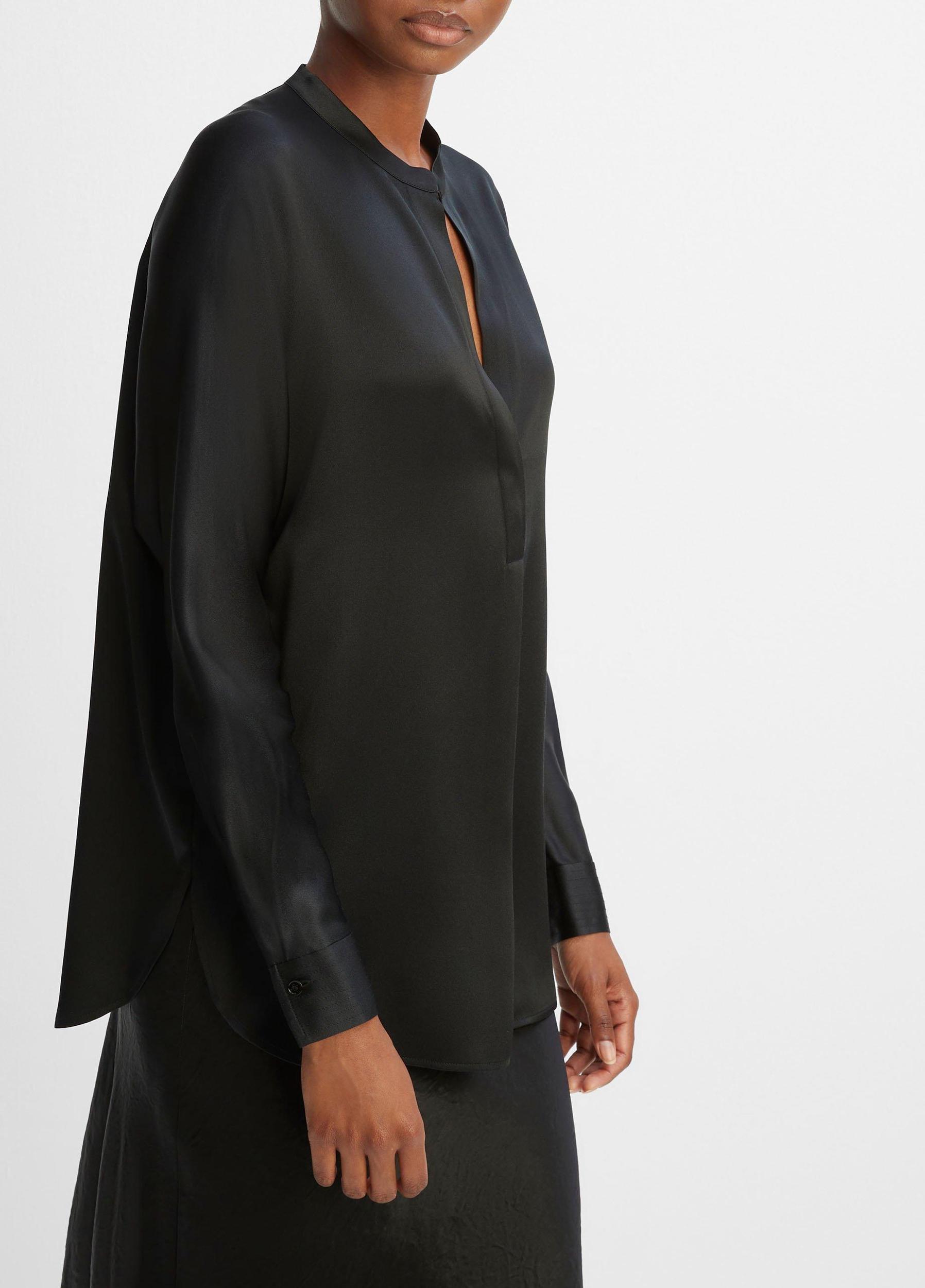 Womens Silk Satin Band-Collar Blouse, Coastal Blue, Size XXS Vince Product Image