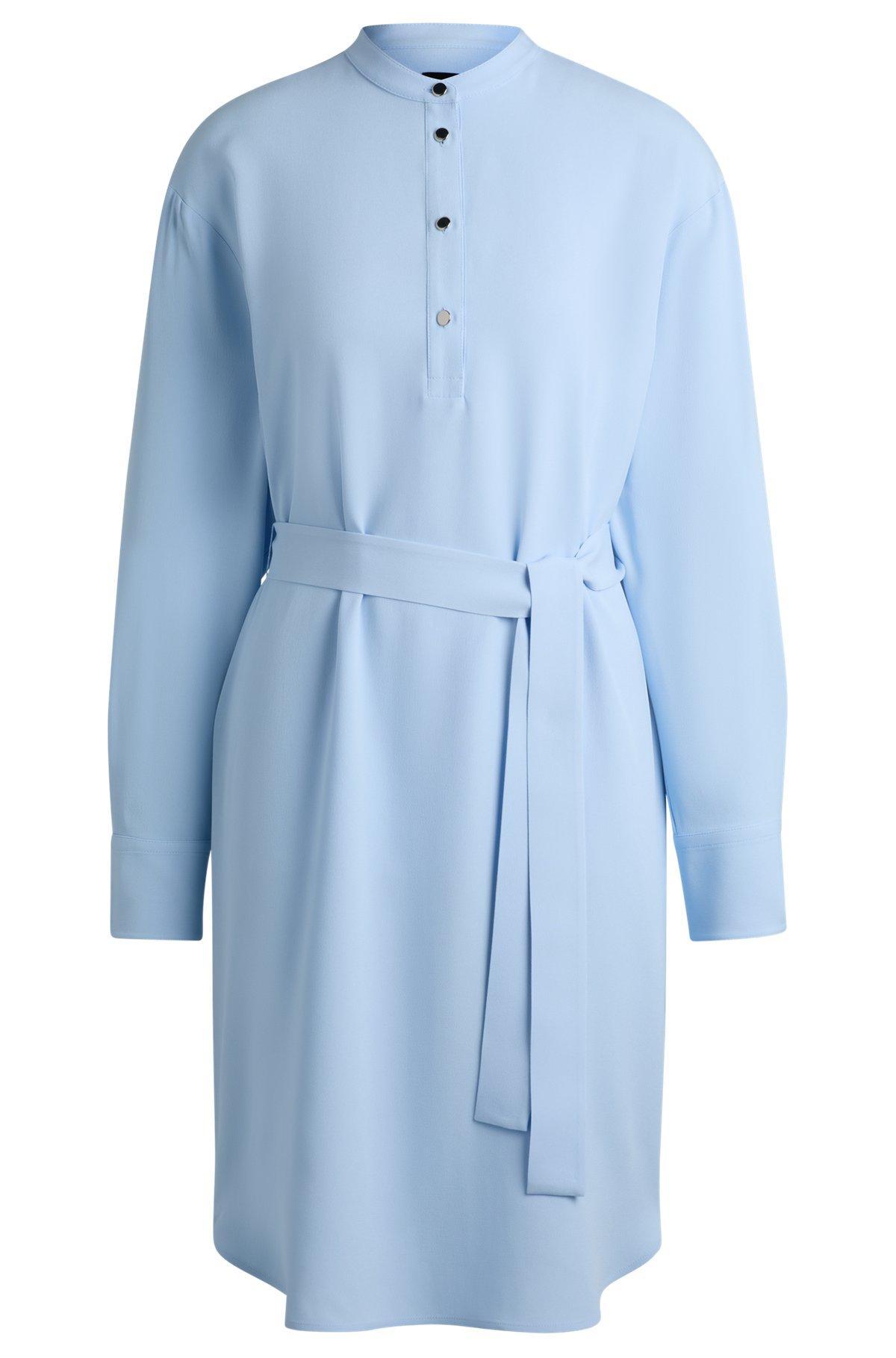 BOSS - Belted dress with snap placket - Light Blue Product Image