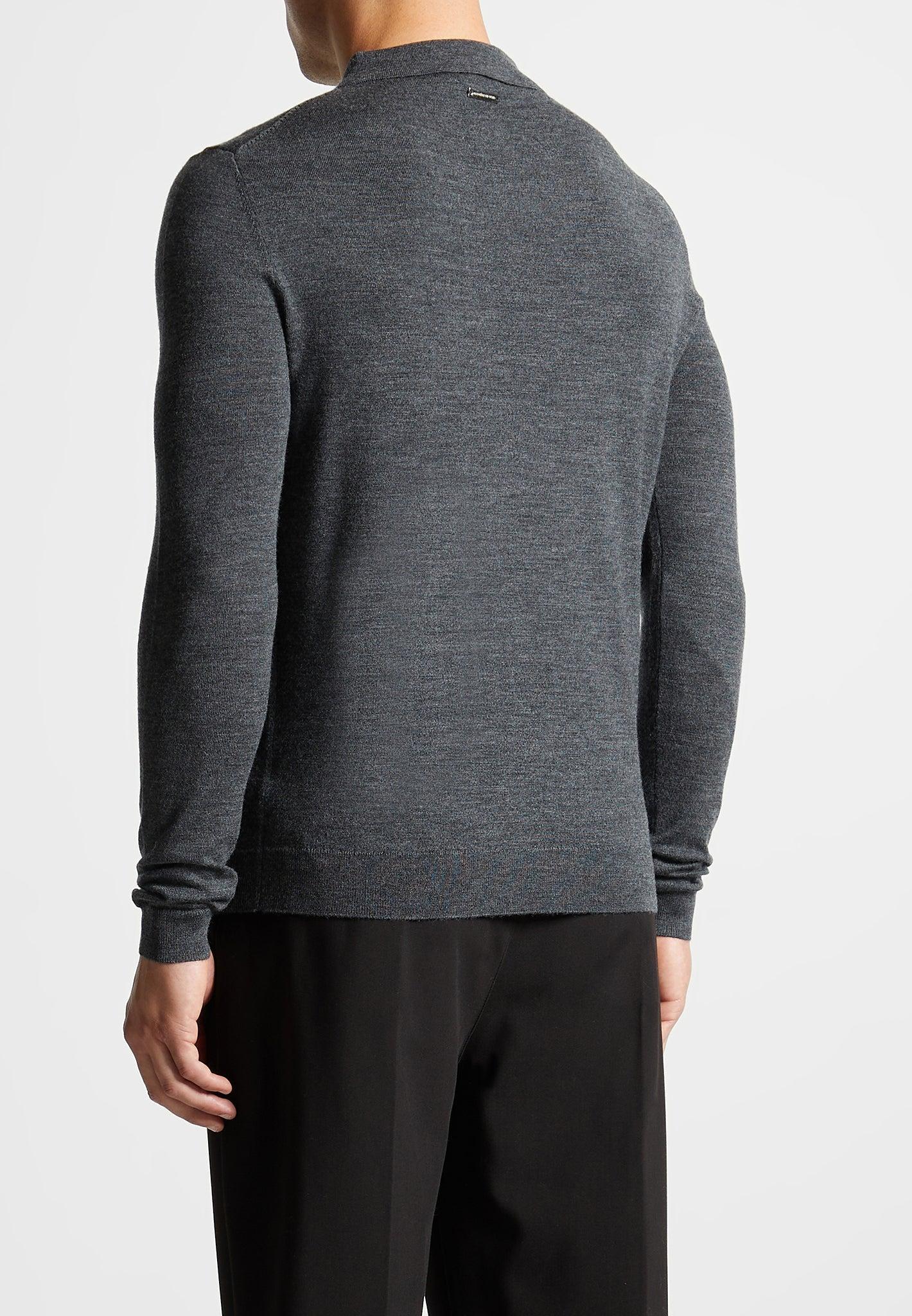 Merino Wool Long Sleeve Polo Top With Zip - Marl Grey Male Product Image