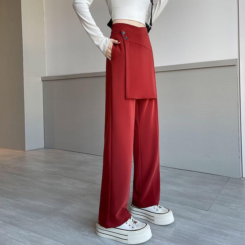 High-Rise Plain Loose Fit Pants Product Image