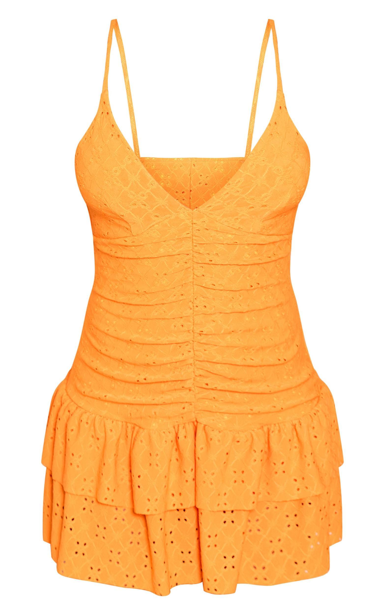 Orange Broderie Cami Frill Hem Shift Dress Product Image