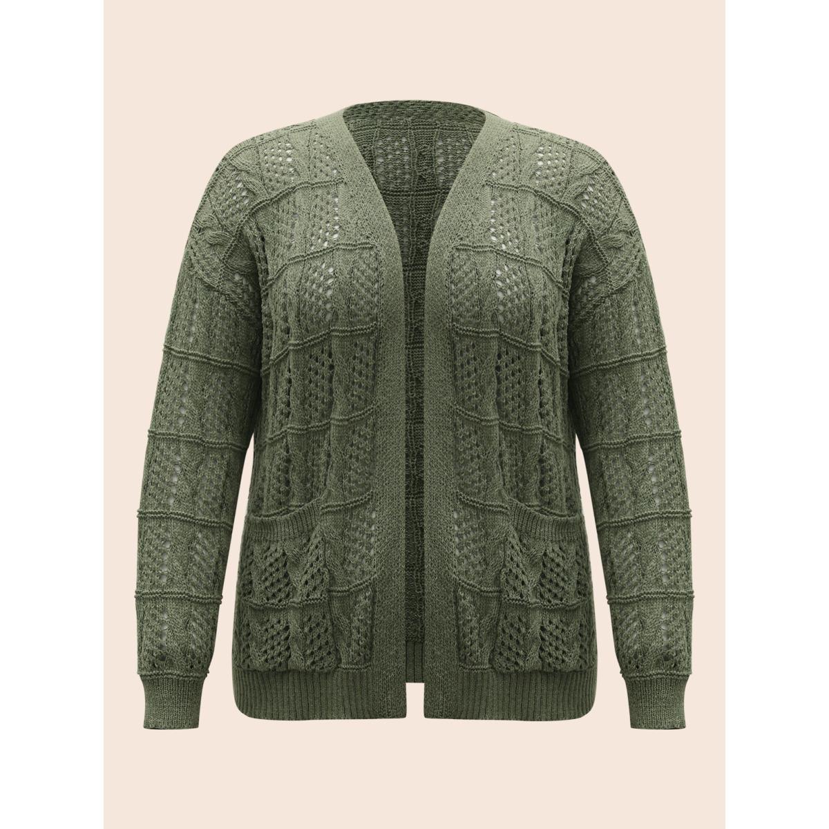 Plus Size Textured Cable Knit Pocket Cardigan Moss Women Casual Loose Long Sleeve Everyday Cardigans BloomChic 28/5X Product Image