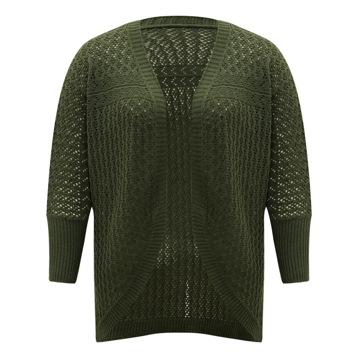 Plus Size Solid Batwing Sleeve Curved Hem Cardigan ArmyGreen Women Casual Loose Long Sleeve Everyday Cardigans BloomChic 28/5X Product Image