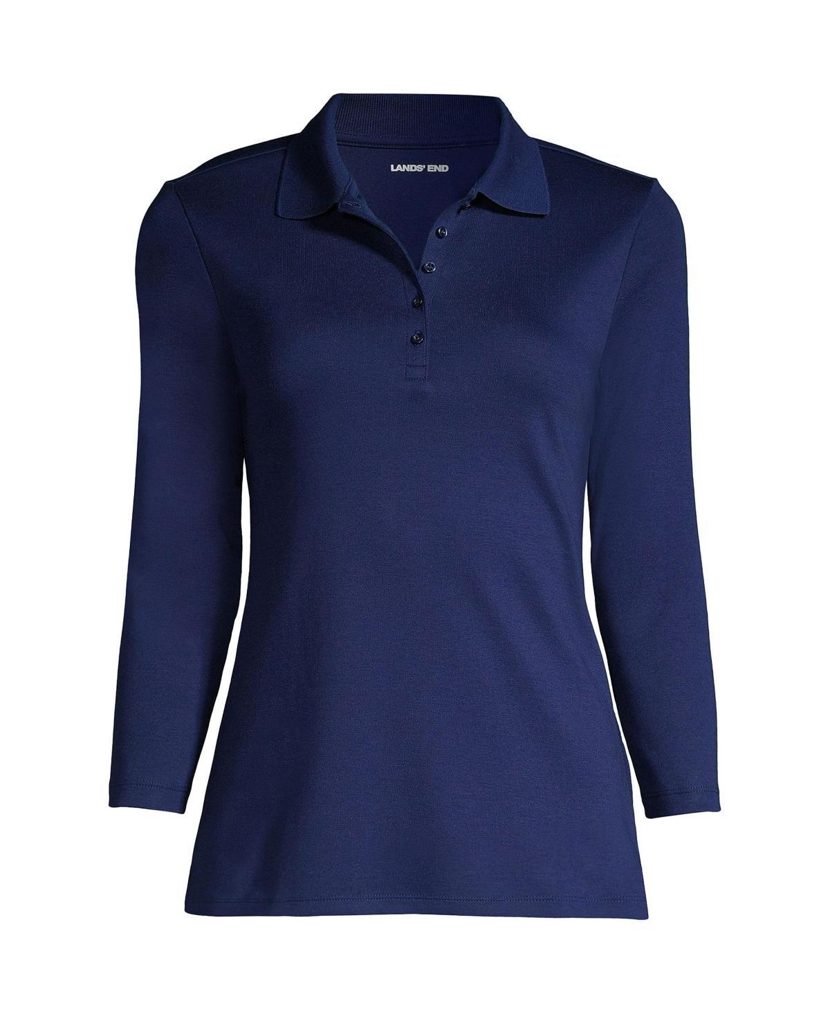 Petite Lands End Supima Cotton 3/4 Sleeve Polo Shirt, Womens Deep Blue Product Image