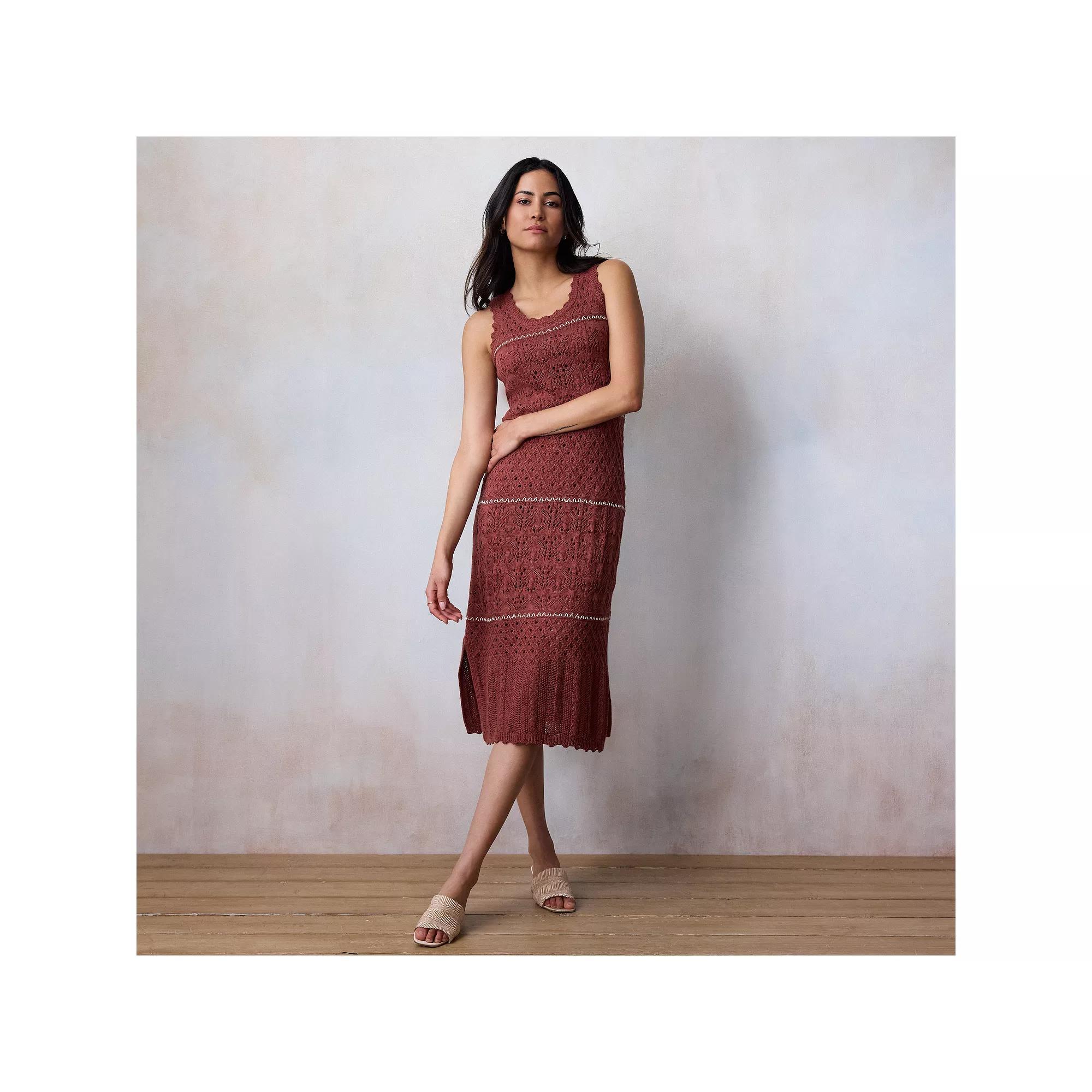 Women's LC Lauren Conrad Pointelle Midi Sweater Tank Dress, Size: XXL, Brown Product Image