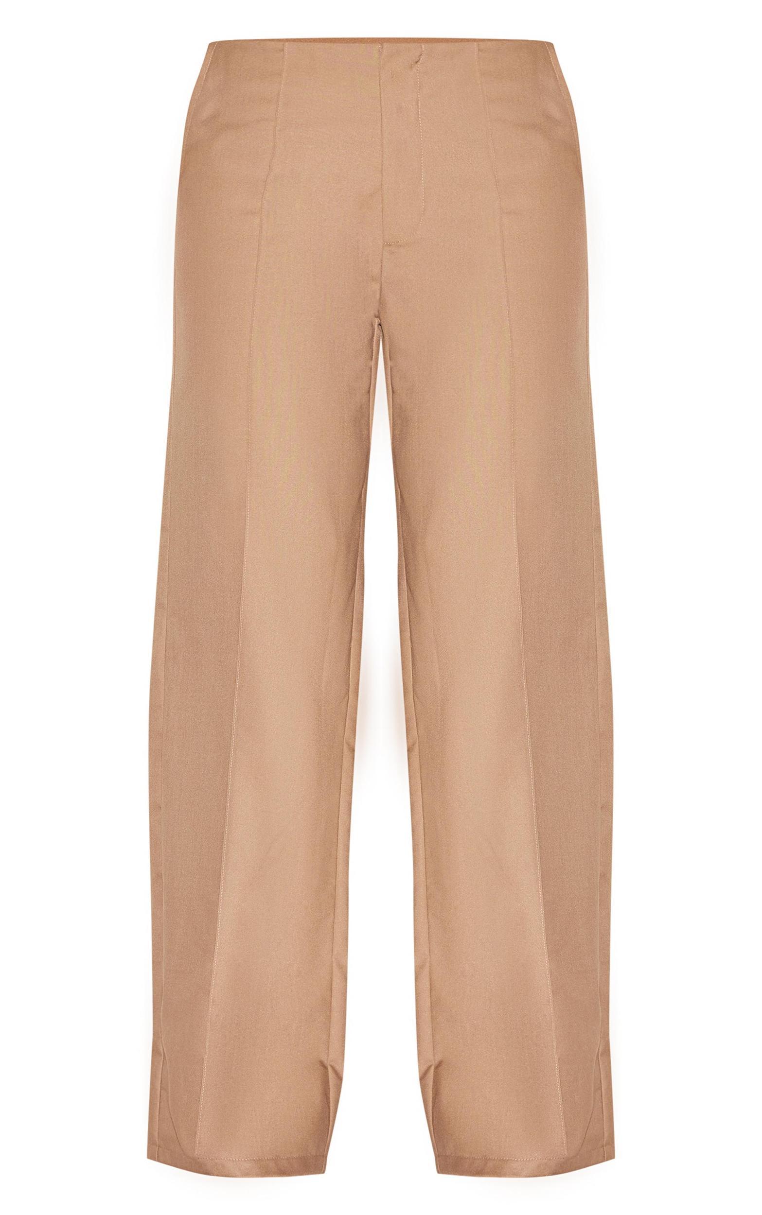 Taupe Woven Low Rise Seam Detail Straight Leg Pants Product Image