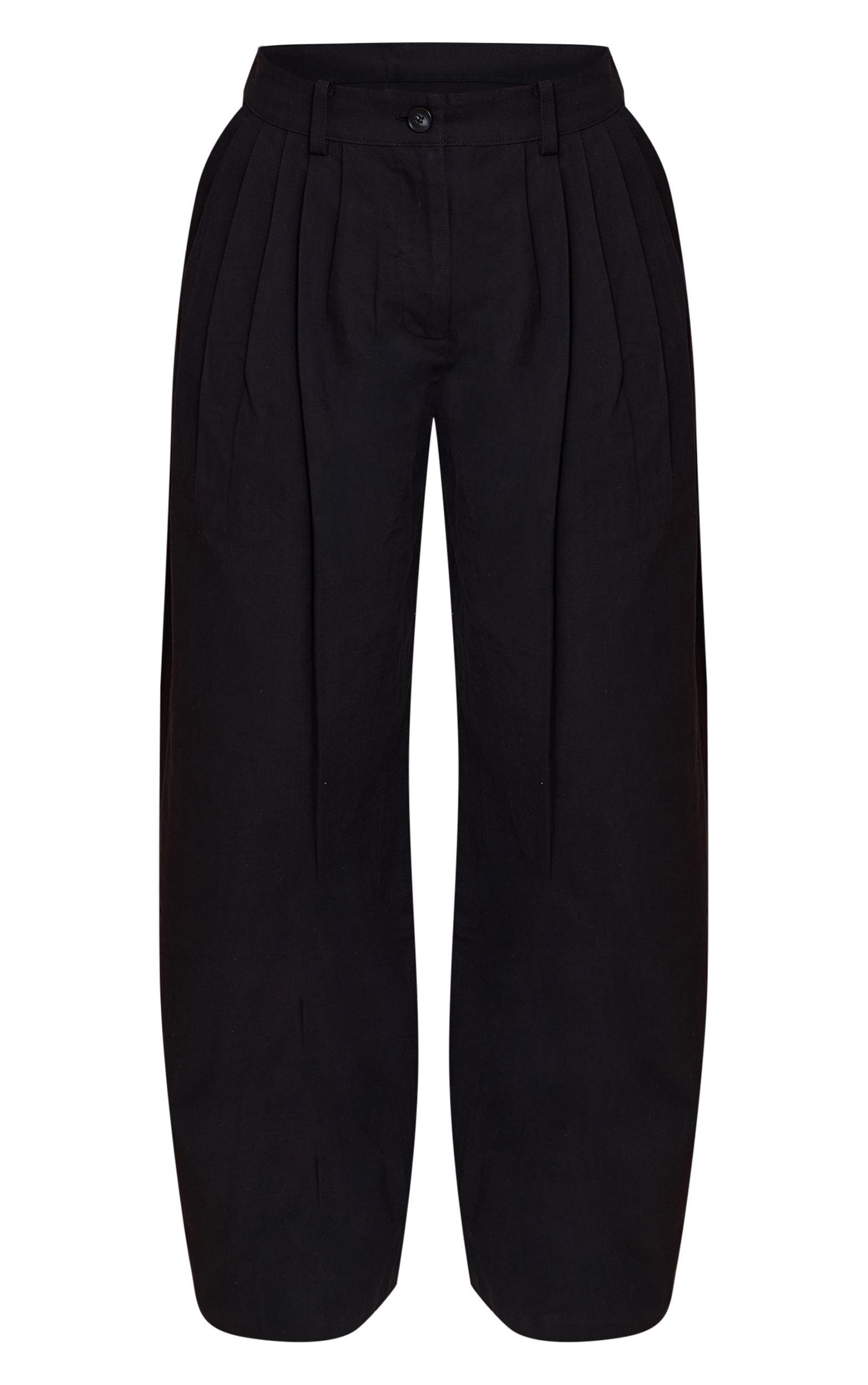 Petite Black Woven Pleat Detail Wide Leg Pants Product Image