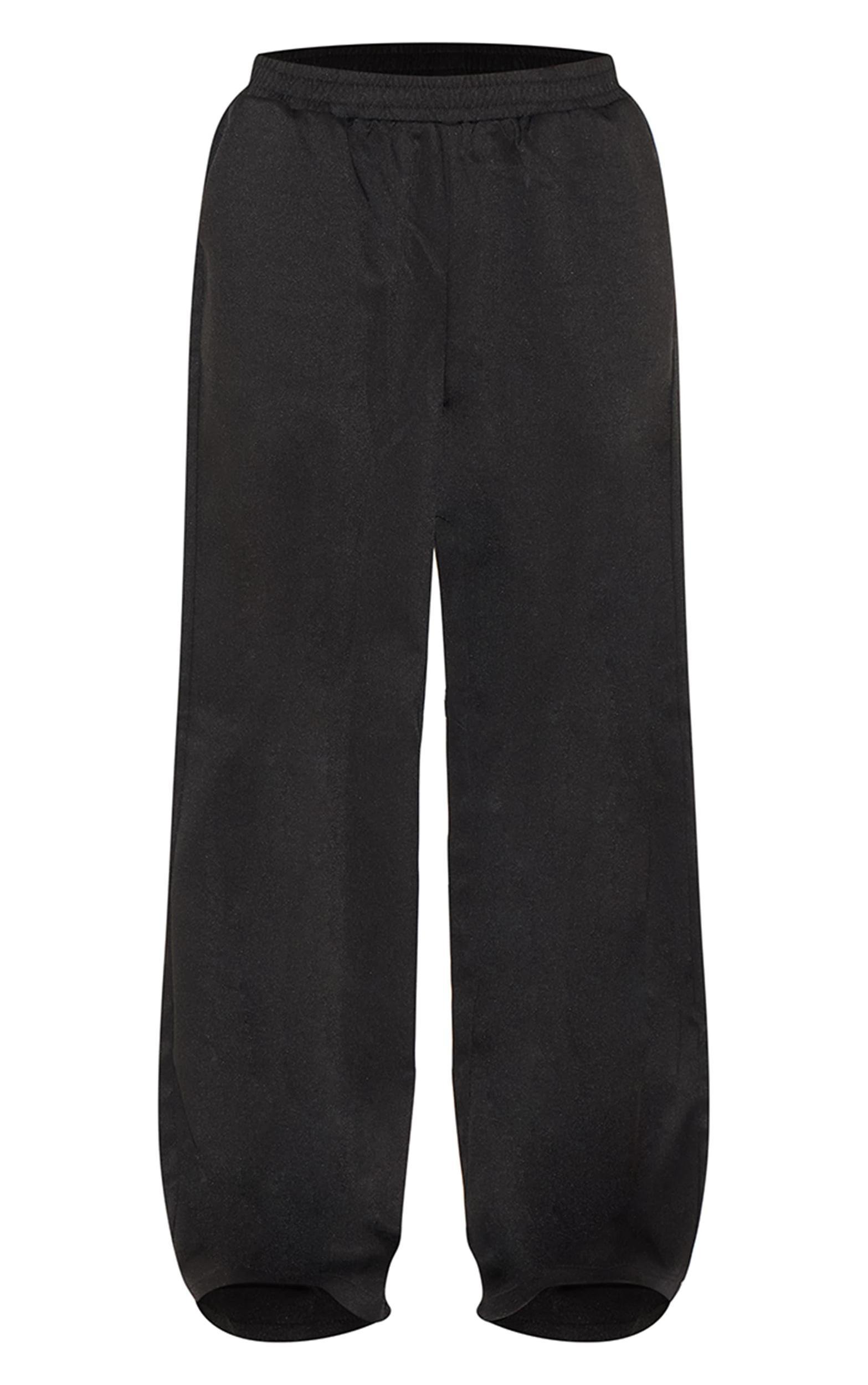 Black Woven Elasticated Waist Wide Leg Pants Product Image