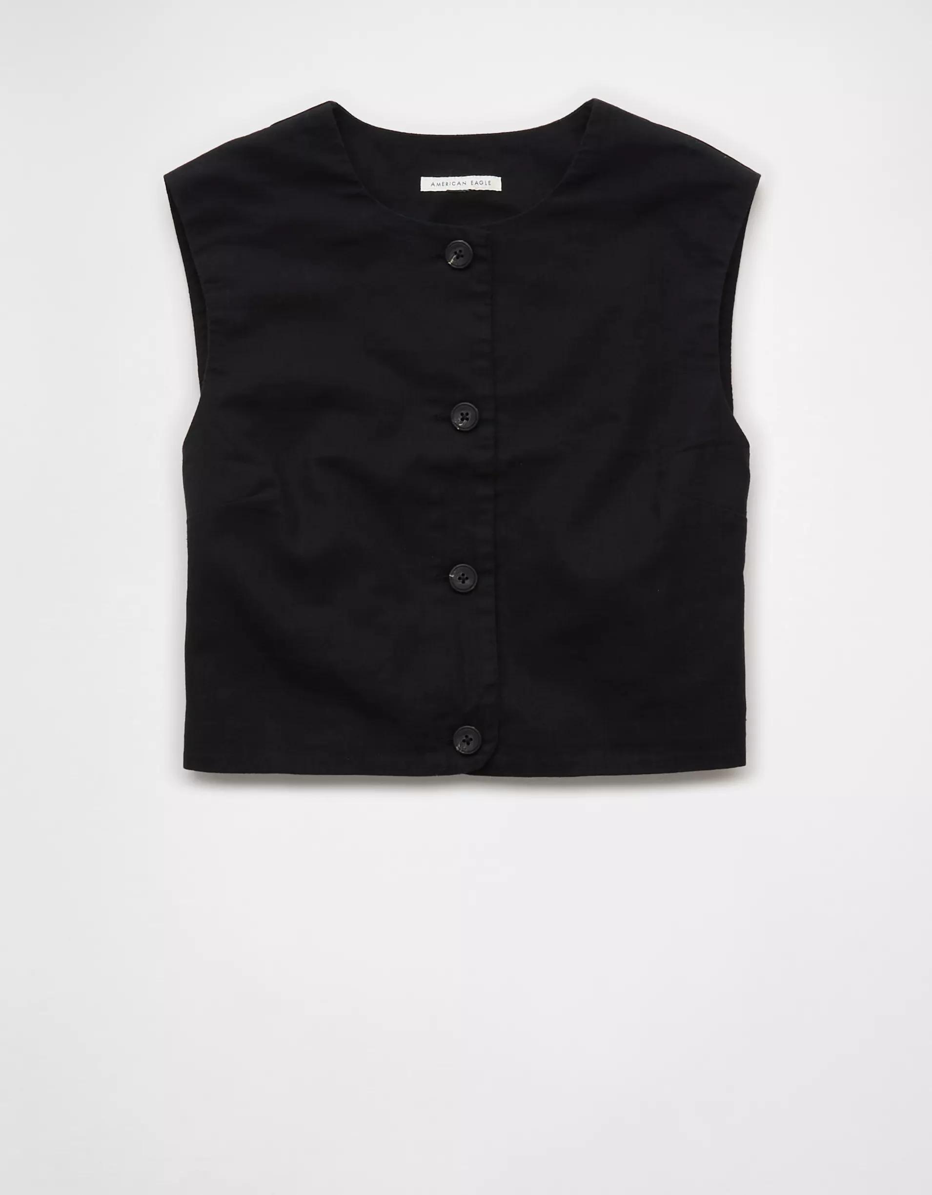 AE Boxy Button-Up Crop Top Product Image