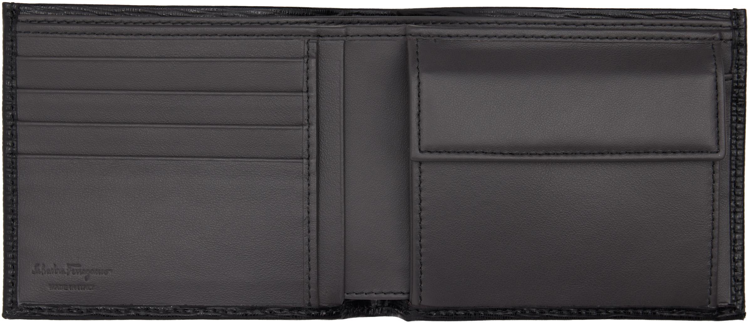 FERRAGAMO Black Gancini Coin Pocket Wallet In Nero Dark Rain Product Image