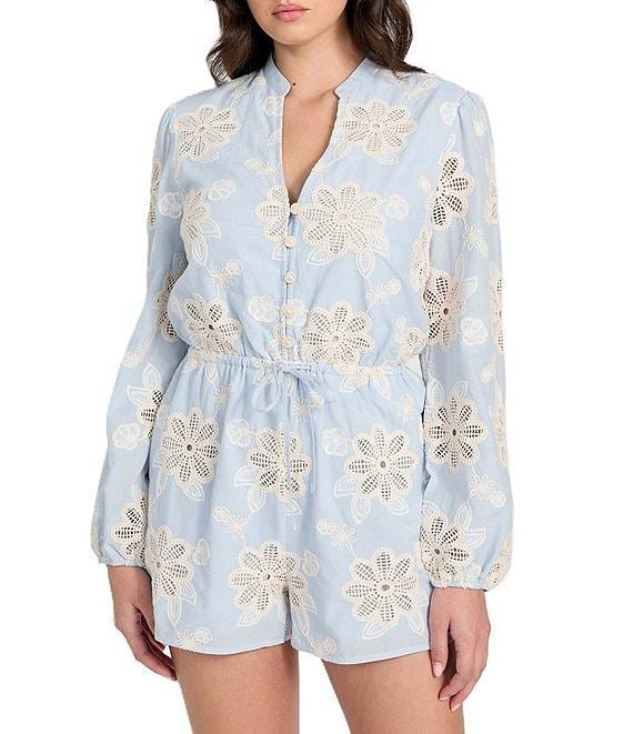 Guess Floral Embroidered Long Sleeve Voile Romper Product Image