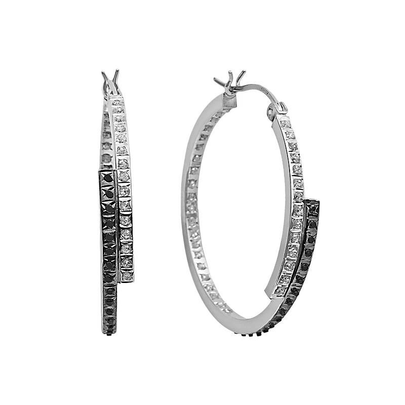 Diamond Mystique Platinum Over Silver Inside-Out Bypass Hoop Earrings, Women's, Black Product Image