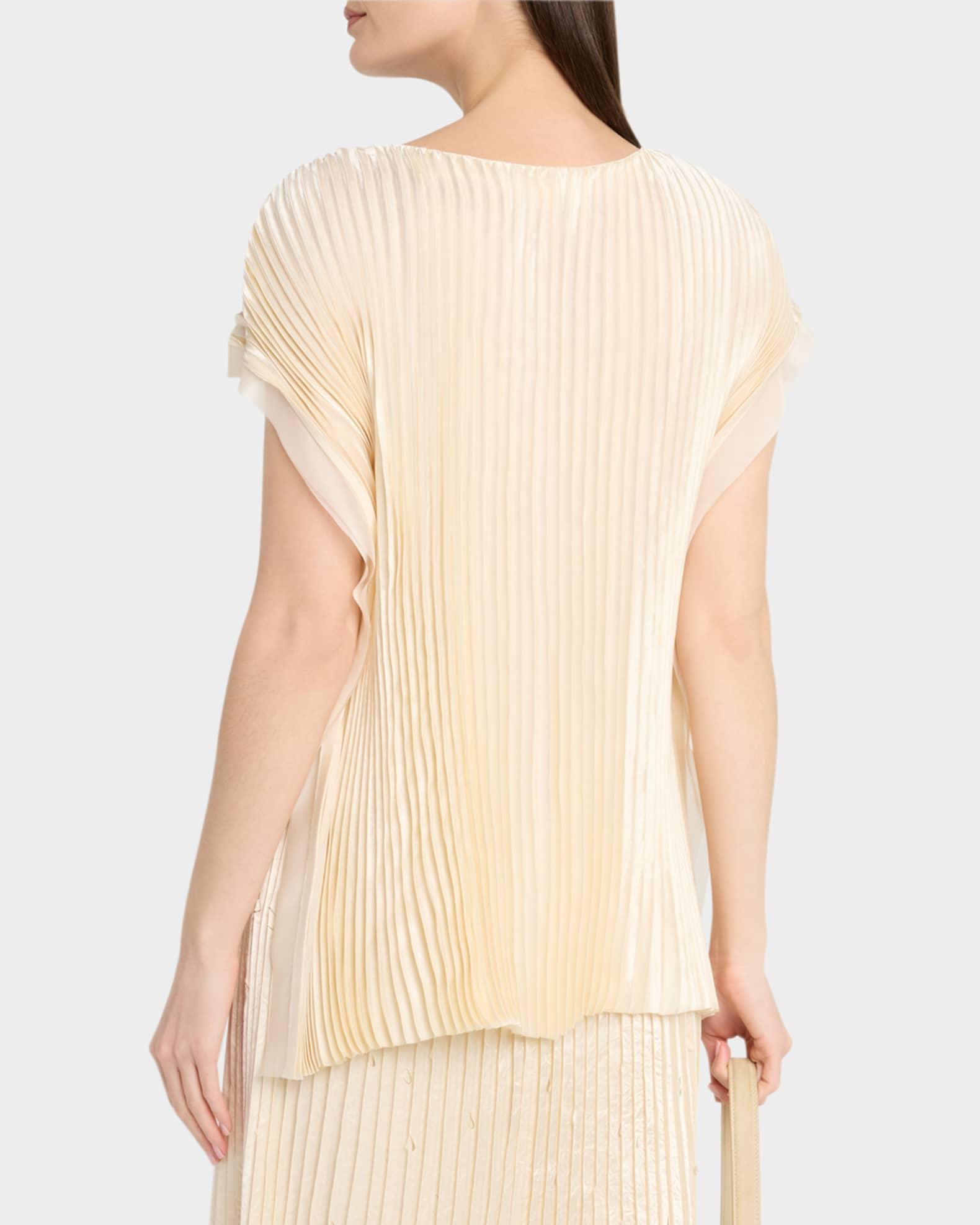 Boatneck Crinkled Satin Pleated Top Product Image