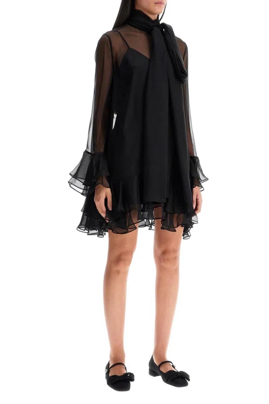 VALENTINO Mini Silk Chiffon Dress In 9 In Black Product Image