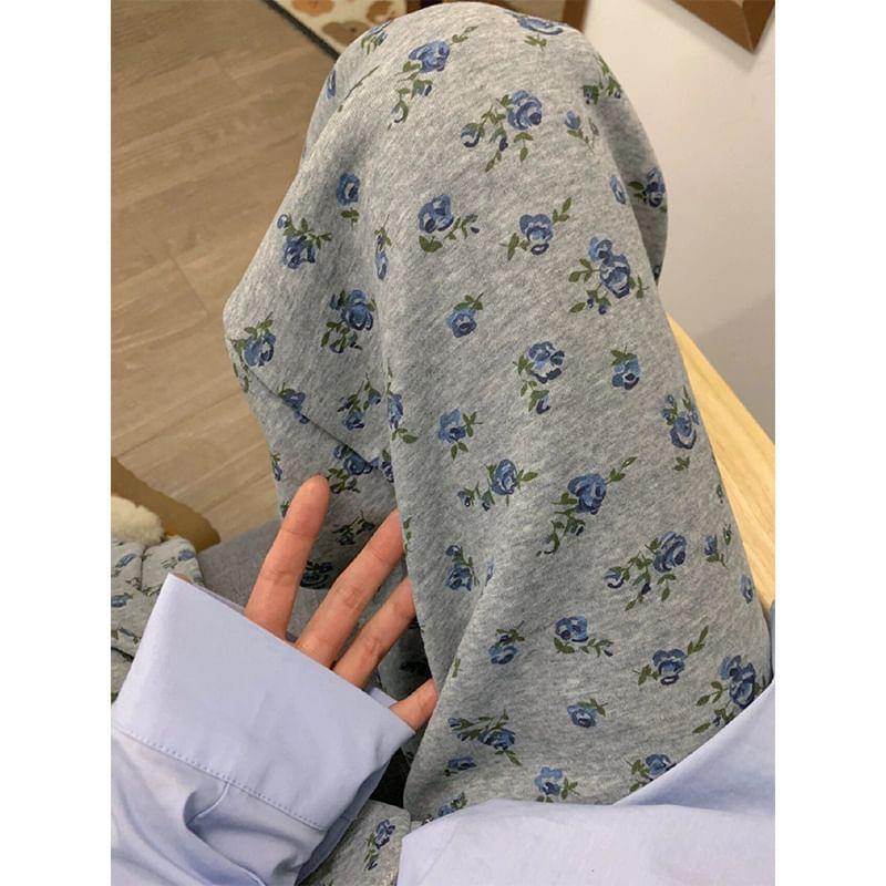 Drawstring Waist Floral Print Wide Leg Sweatpants Product Image