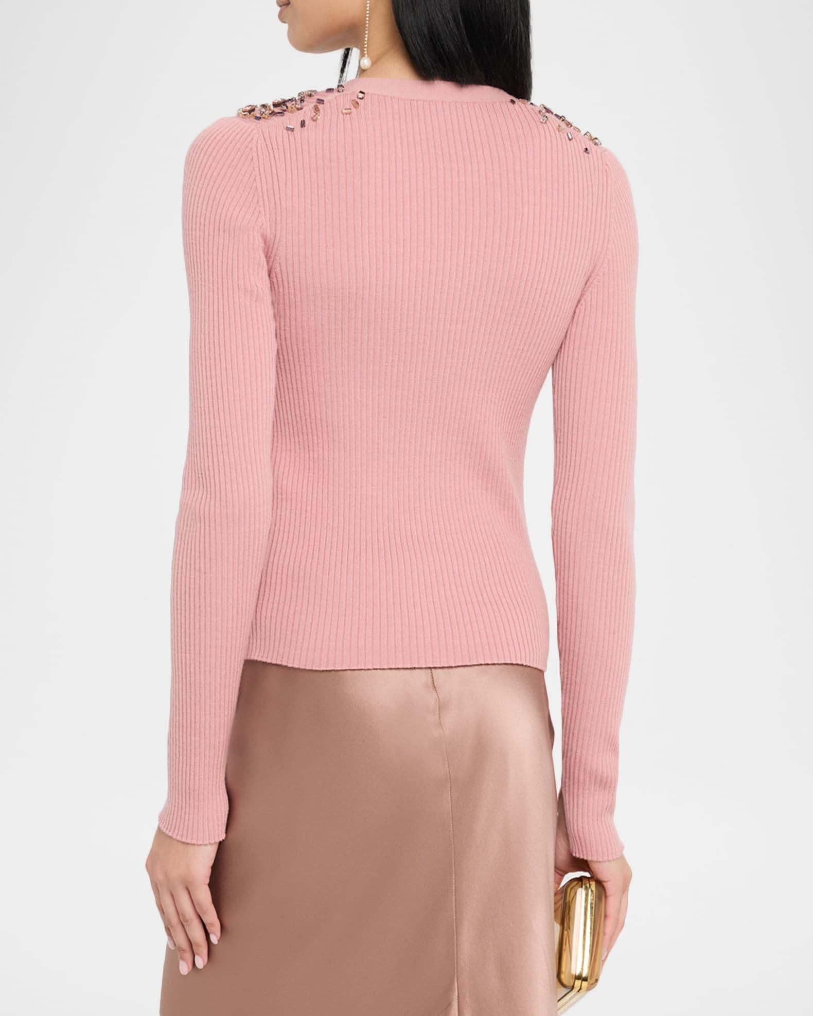 Embellished Merino Beaded Rib Knit Cardigan Product Image