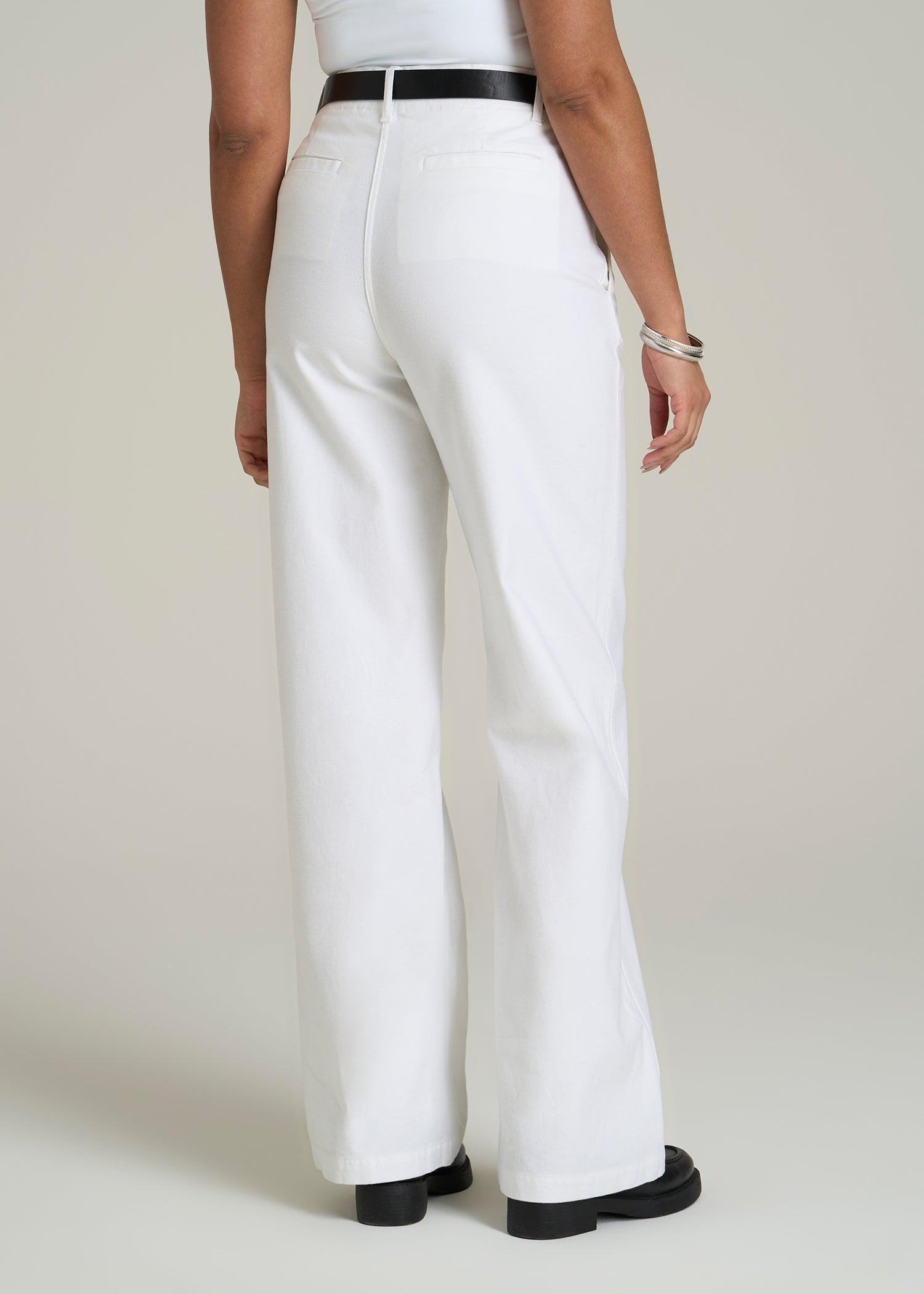 High-Rise Wide-Leg Flat-Front Chino Pants for Tall Women in White Product Image