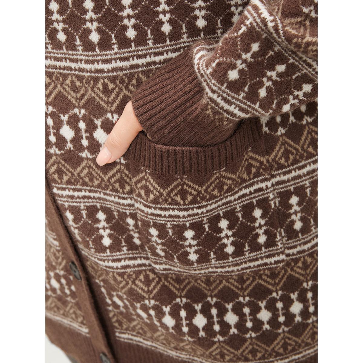 Plus Size Bandana Contrast Super Soft Knit Pocket Open Front Cardigan Tan Women Casual Loose Long Sleeve Dailywear Cardigans BloomChic 14-16/1X Product Image