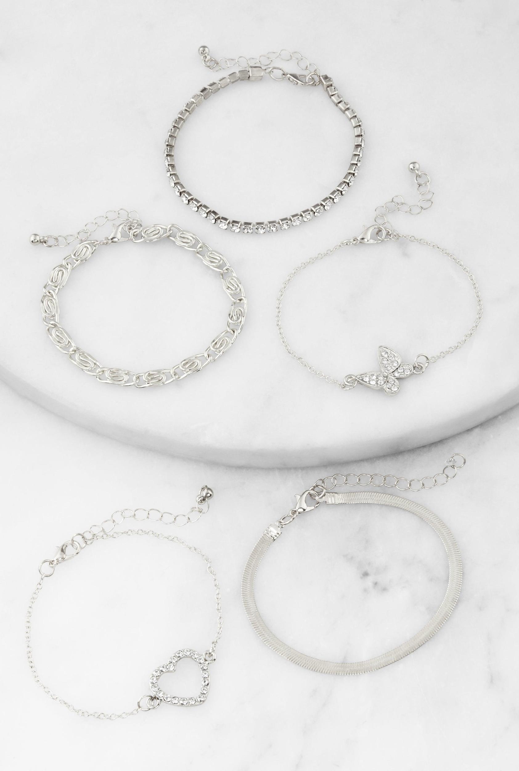 Butterfly Heart Charm Bracelets Set of 5 Female Product Image