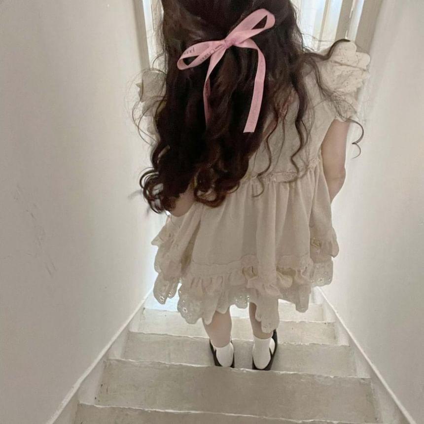 Ruffle Short-Sleeve Round Neck Eyelet Embroidery Mini A-Line Dress Product Image