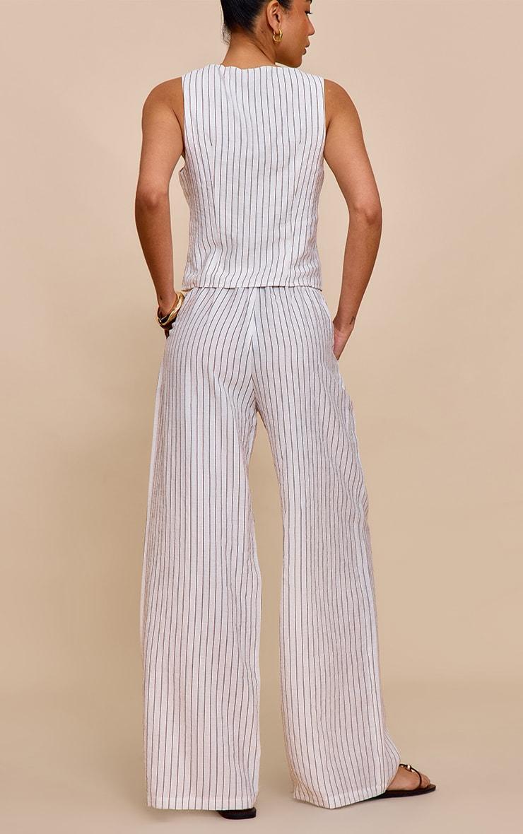 Cream Pinstriped Drawstring Wide Leg Pants Product Image