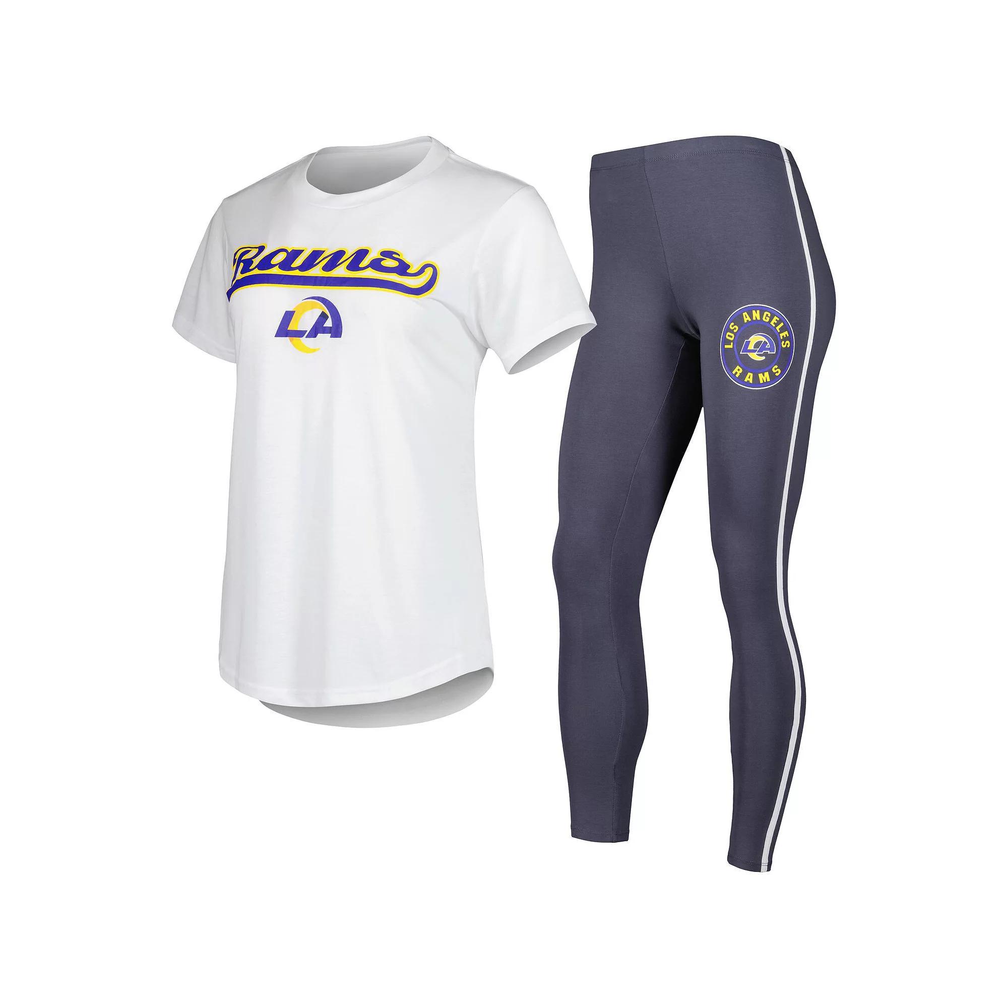Women's Concepts Sport White/Charcoal Los Angeles Rams Sonata T-Shirt & Leggings Sleep Set, Size: Small Product Image