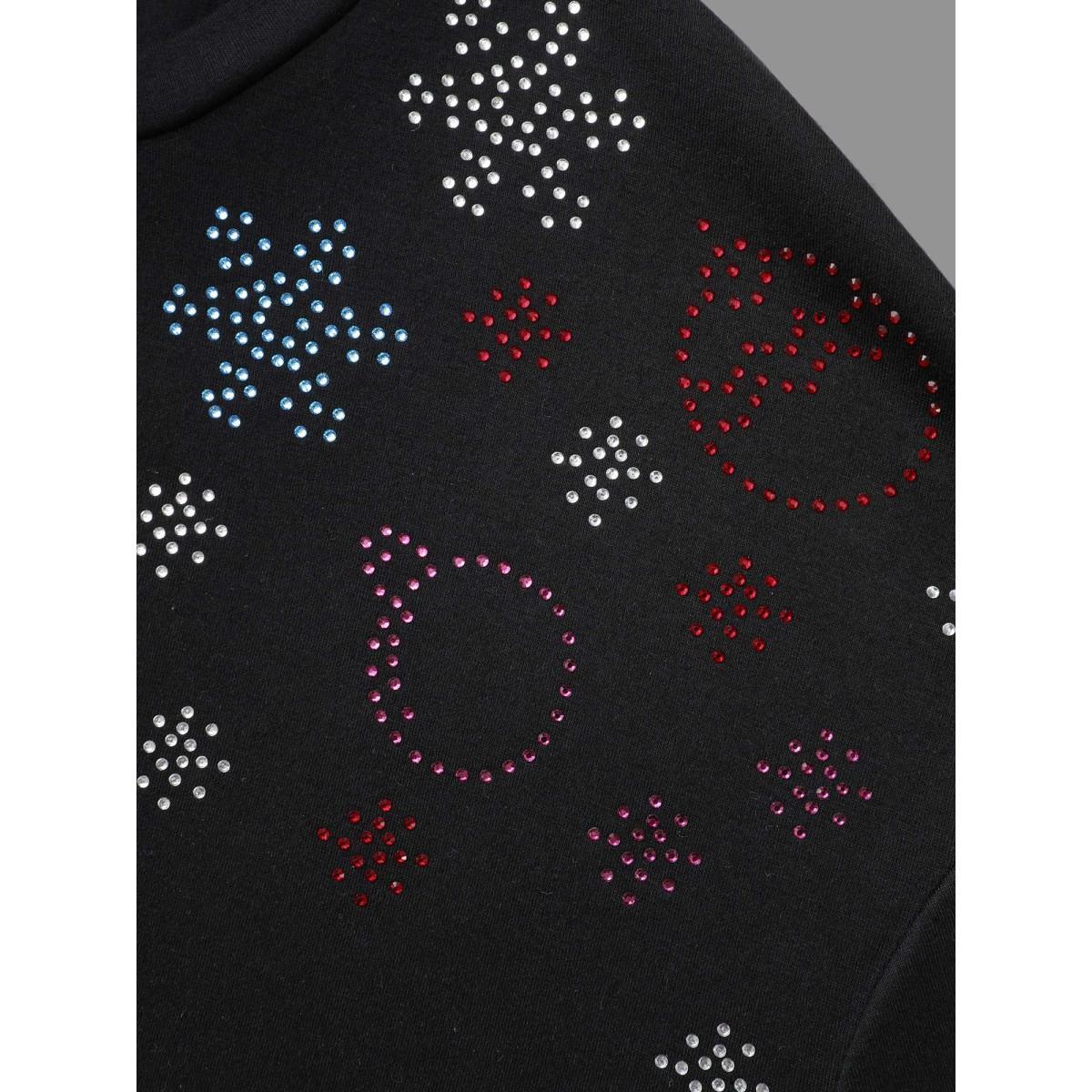 Plus Size Rhinestone Embellished Shoulder Round Neck Tee Black Women Casual Rhinestone detailing Round Neck Everyday T-shirts BloomChic 28/5X Product Image