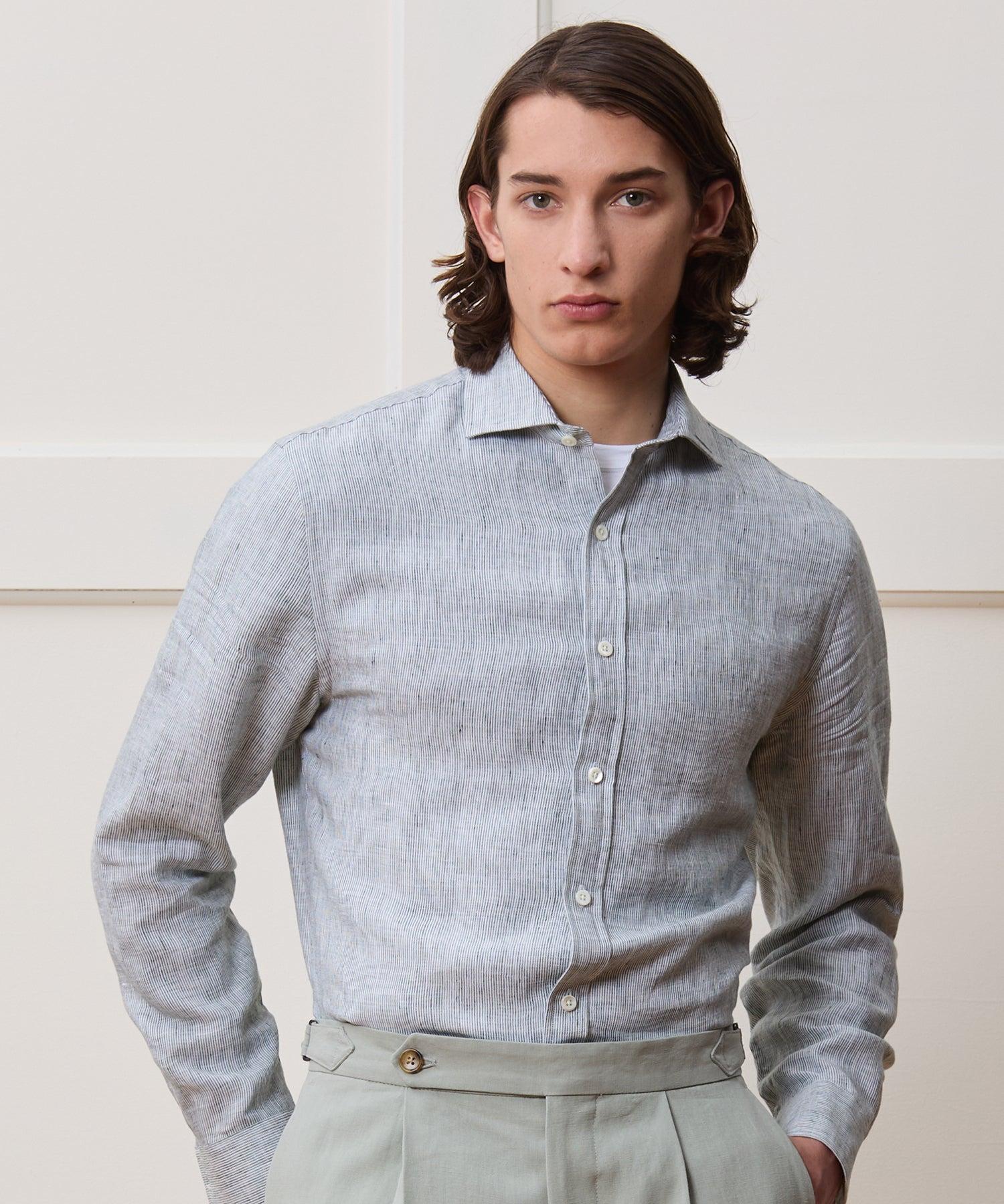 Linen Spread Collar Dress Shirt Product Image