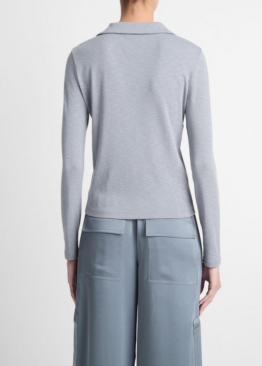 Cotton-Blend Long-Sleeve Polo Top Product Image