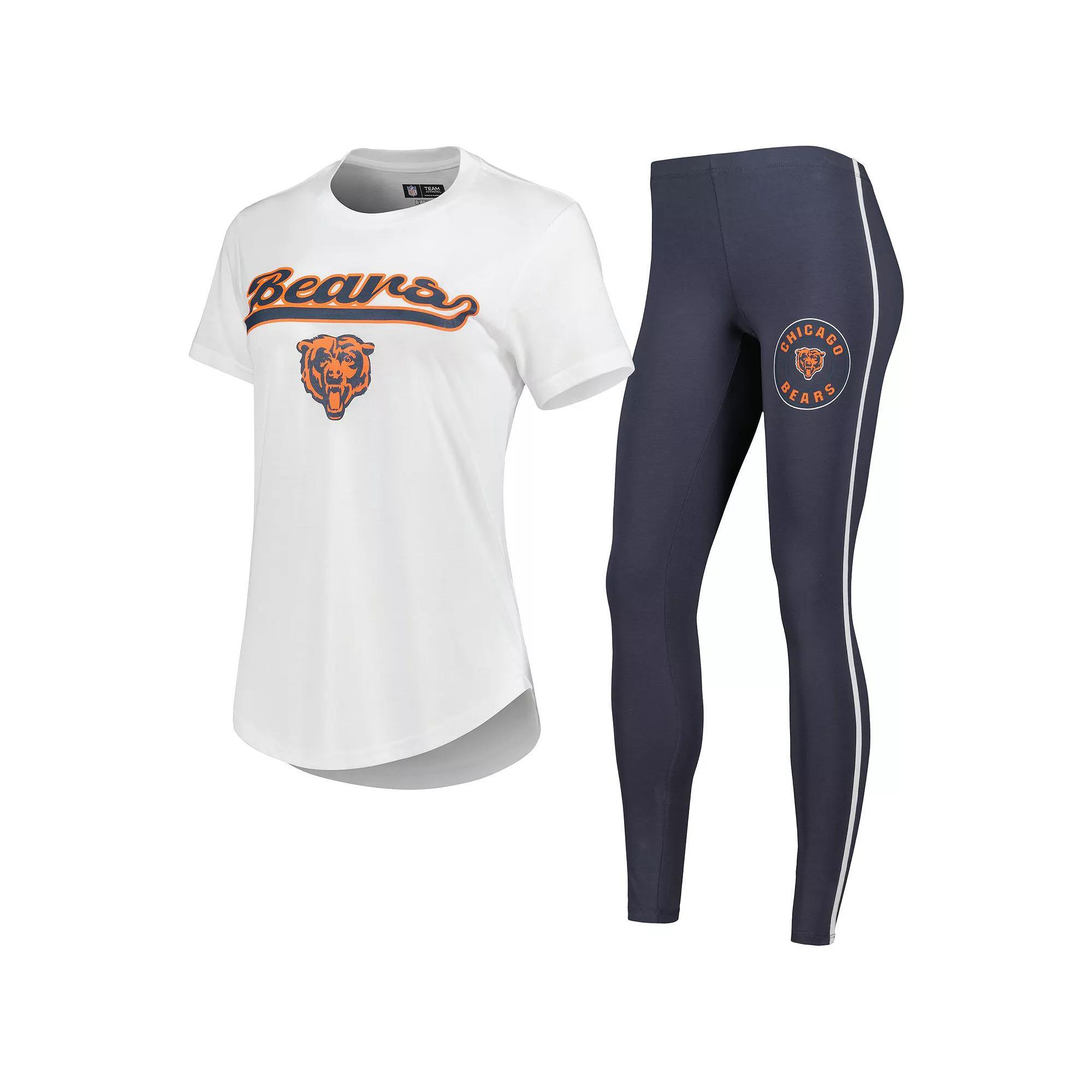 Women's Concepts Sport White/Charcoal Chicago Bears Sonata T-Shirt & Leggings Sleep Set, Size: Large Product Image