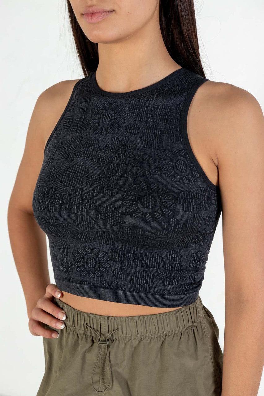 Black Floral Seamless Jacquard Tank Product Image