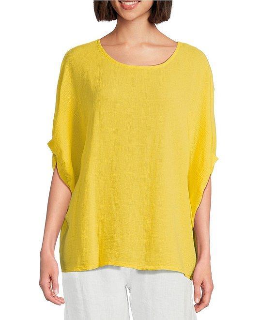 M Made in Italy Crew Neck Elbow Sleeve Poncho Top Product Image