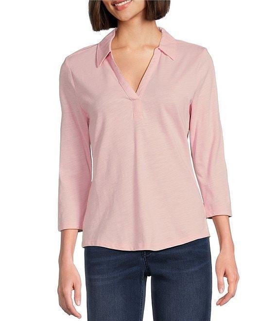 Tommy Bahama Ashby Isles Solid Stretch Jersey Johnny Collar V-Neck 3/4 Sleeve Fitted Top Product Image