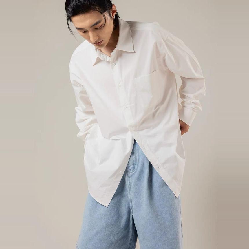 Long-Sleeve Plain Pocket Detail Shirt Product Image