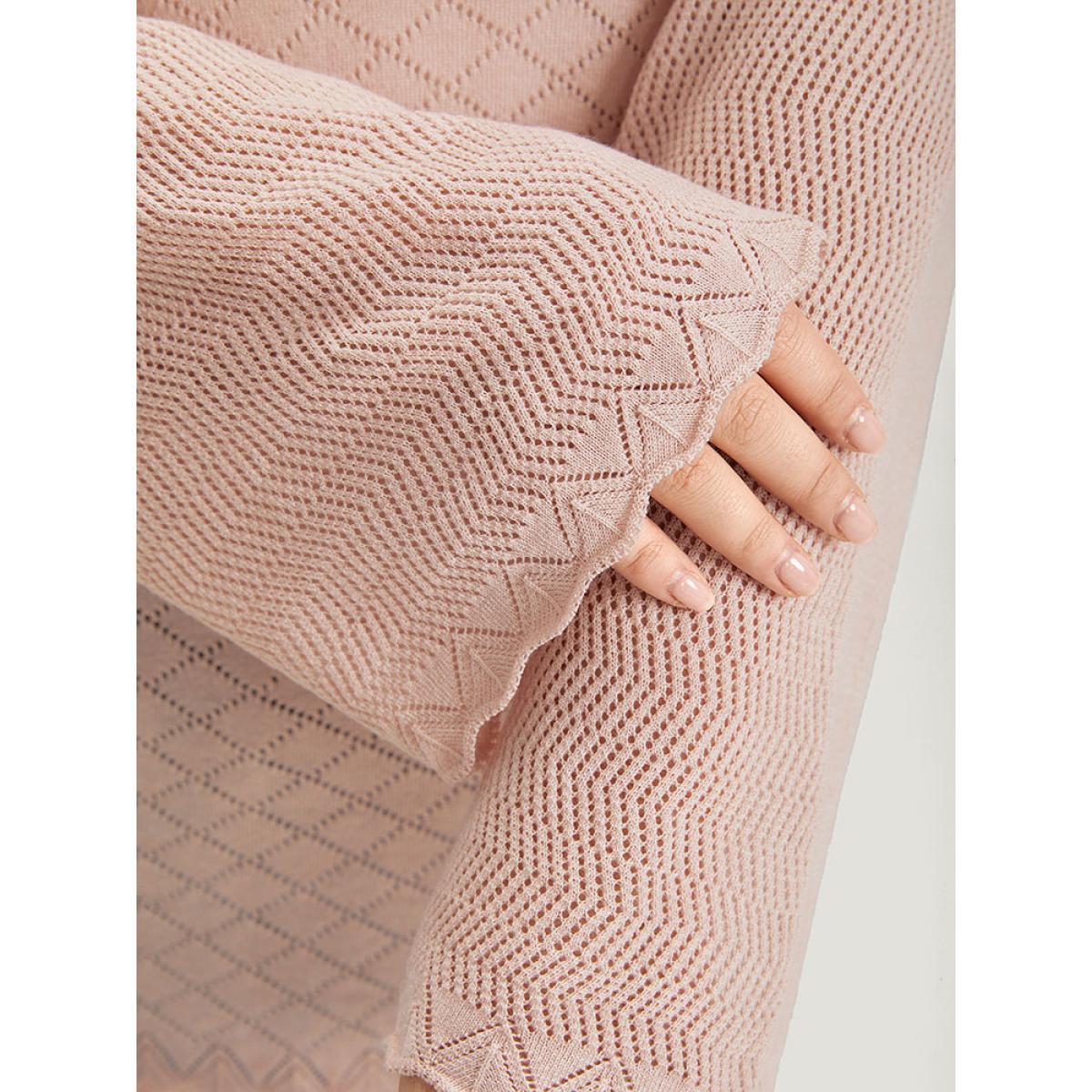 Plus Size Supersoft Essentials Geometric Curved Hem Patchwork Very Stretchy Pullover Pink Women Casual Loose Long Sleeve Round Neck Everyday Pullovers BloomChic 18-20/2X Product Image