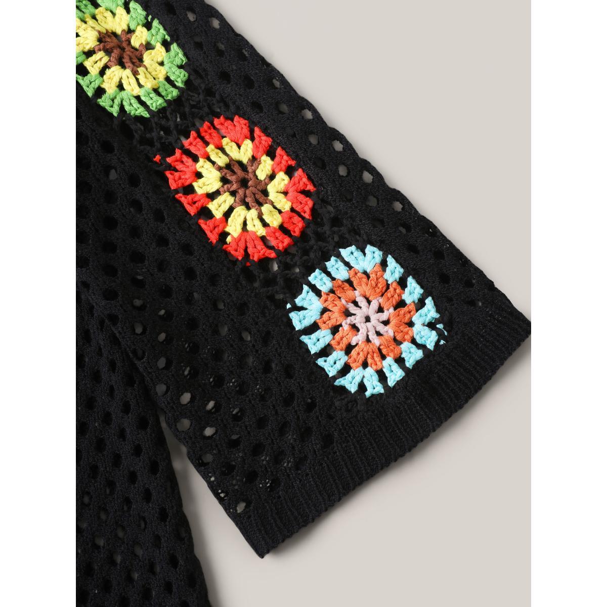 Plus Size Crochet Shoulder Flower Cut-Out Swim Cover-Up Women's Swimwear Black Beach Loose Cut-Out Curve Swim Cover Ups BloomChic 18-20/2X Product Image