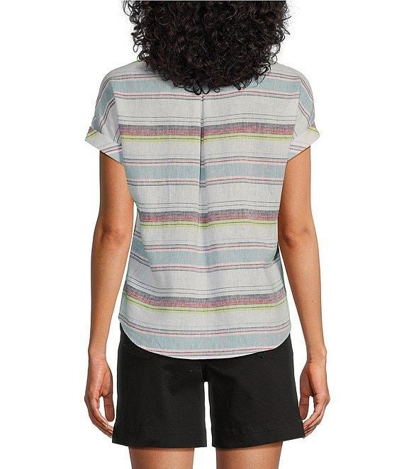 Westbound Meadow Stripe Short Sleeve V-Neck Tie Front Top Product Image