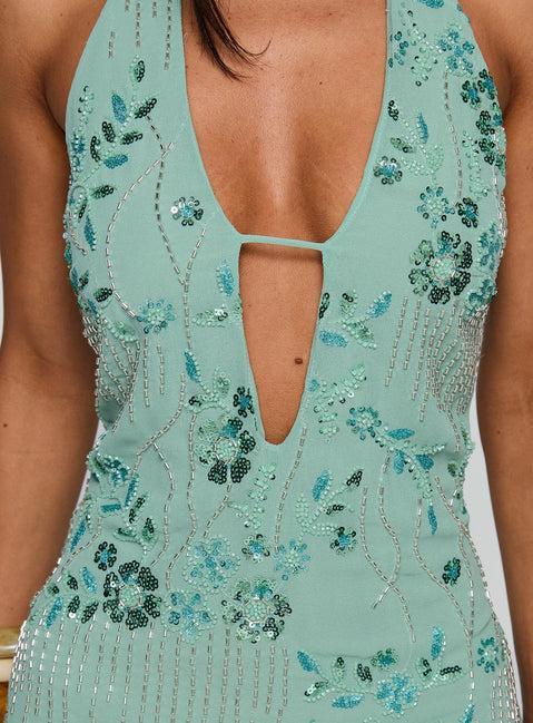 Telenova Halter Mini Dress Green Product Image