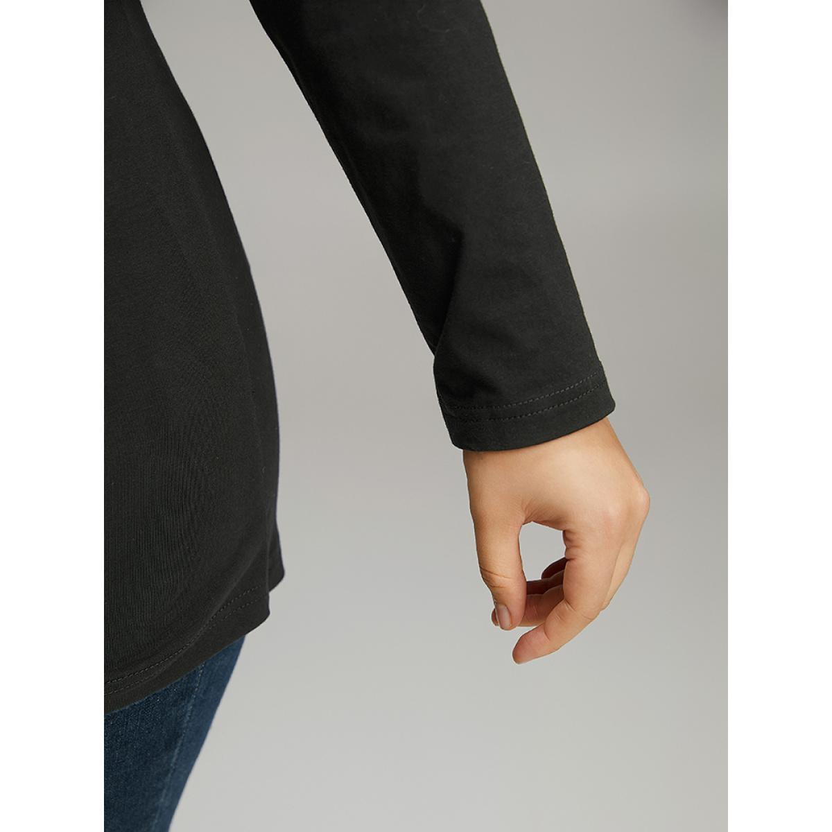Plus Size Cotton Solid Scoop Neck T-shirt Black Women Elegant Plain Plain Scoop Neck Dailywear T-shirts BloomChic 14-16/1X Product Image
