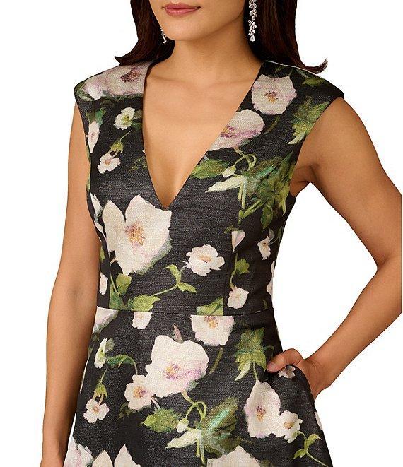 Aidan Mattox Jacquard V-Neck Side Seam Pockets A-Line Ball Gown Product Image