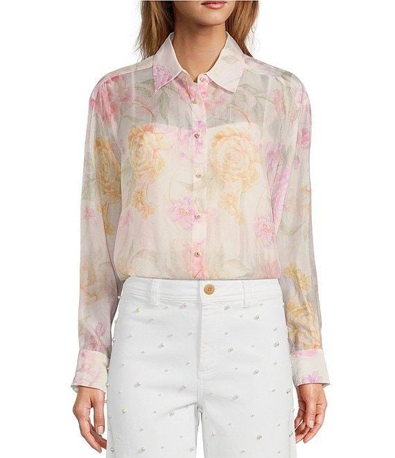Antonio Melani Priscilla Organza Sheer Floral Long Sleeve Blouse Product Image