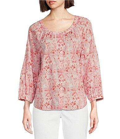 Tommy Bahama Petit Palma 3/4 Sleeve Top (Atlantis Teal) Women's Clothing Product Image